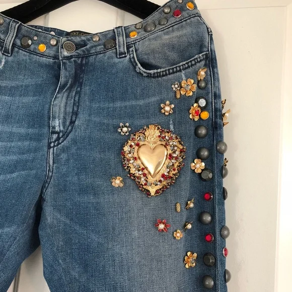 Dolce & Gabbana Blue Boyfriend Jeans with Colorful Embellishments - Picture 3 of 8